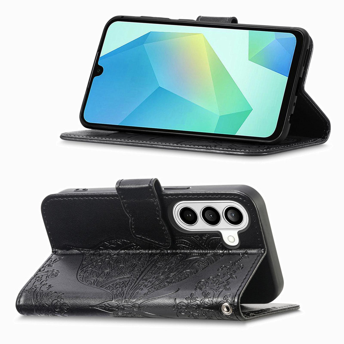 For Galaxy S26 FE 5G Butterfly Love Flower Embossed Leather Phone Case - Black - SYA002212503A