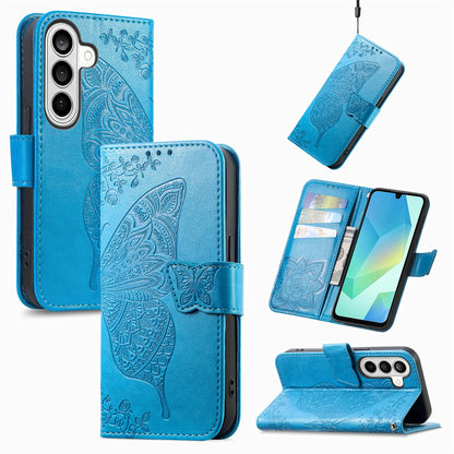 For Galaxy S26 FE 5G Butterfly Love Flower Embossed Leather Phone Case - Blue - SYA002212503B