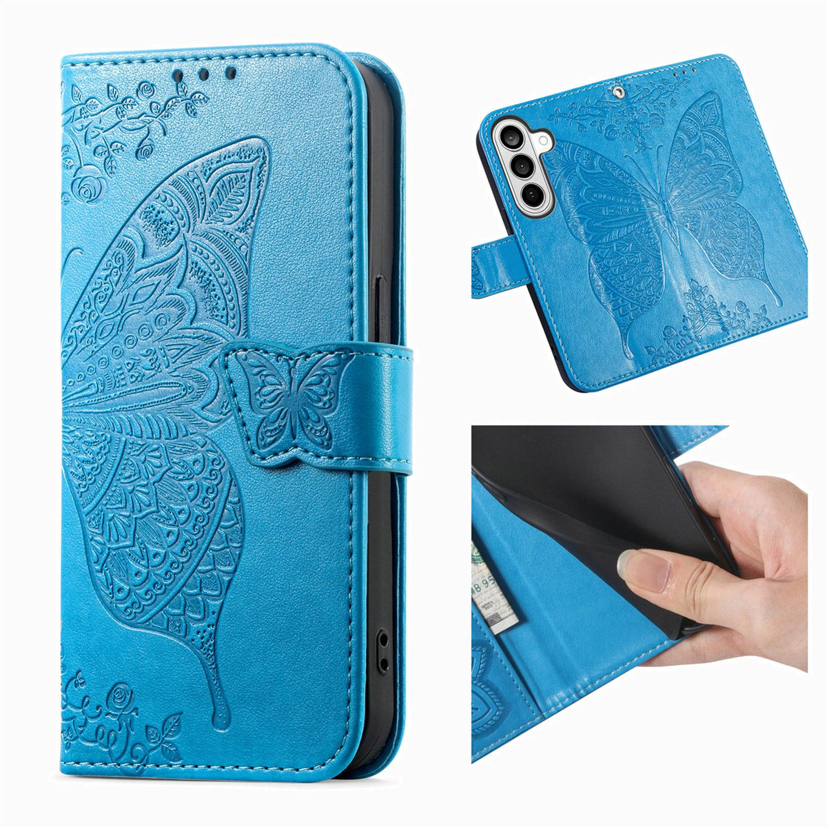 For Galaxy S26 FE 5G Butterfly Love Flower Embossed Leather Phone Case - Blue - SYA002212503B