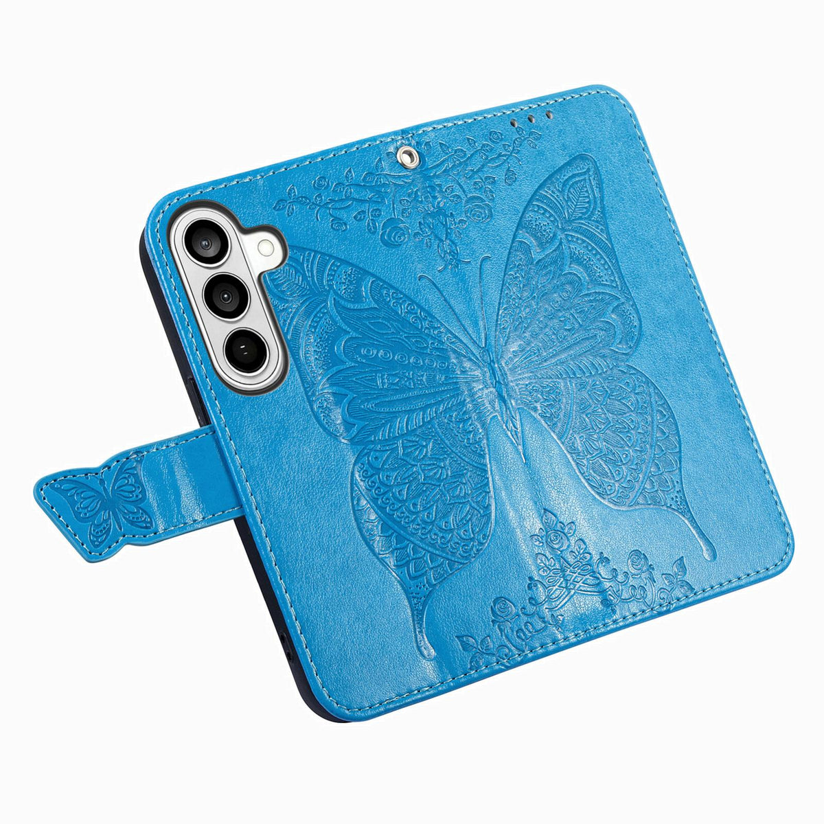 For Galaxy S26 FE 5G Butterfly Love Flower Embossed Leather Phone Case - Blue - SYA002212503B
