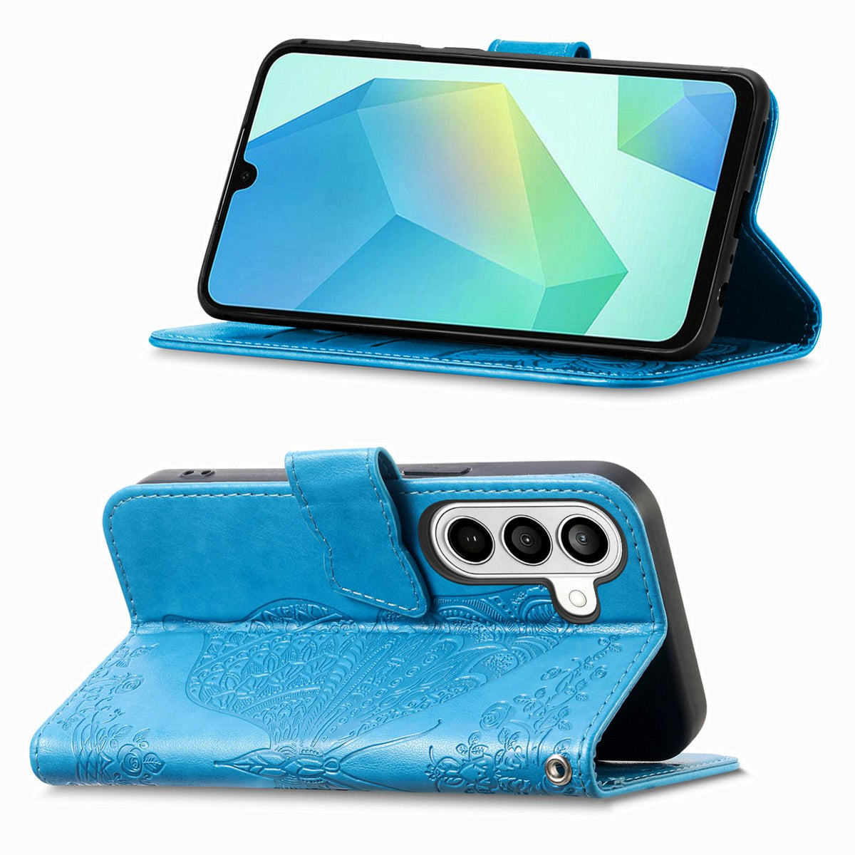 For Galaxy S26 FE 5G Butterfly Love Flower Embossed Leather Phone Case - Blue - SYA002212503B