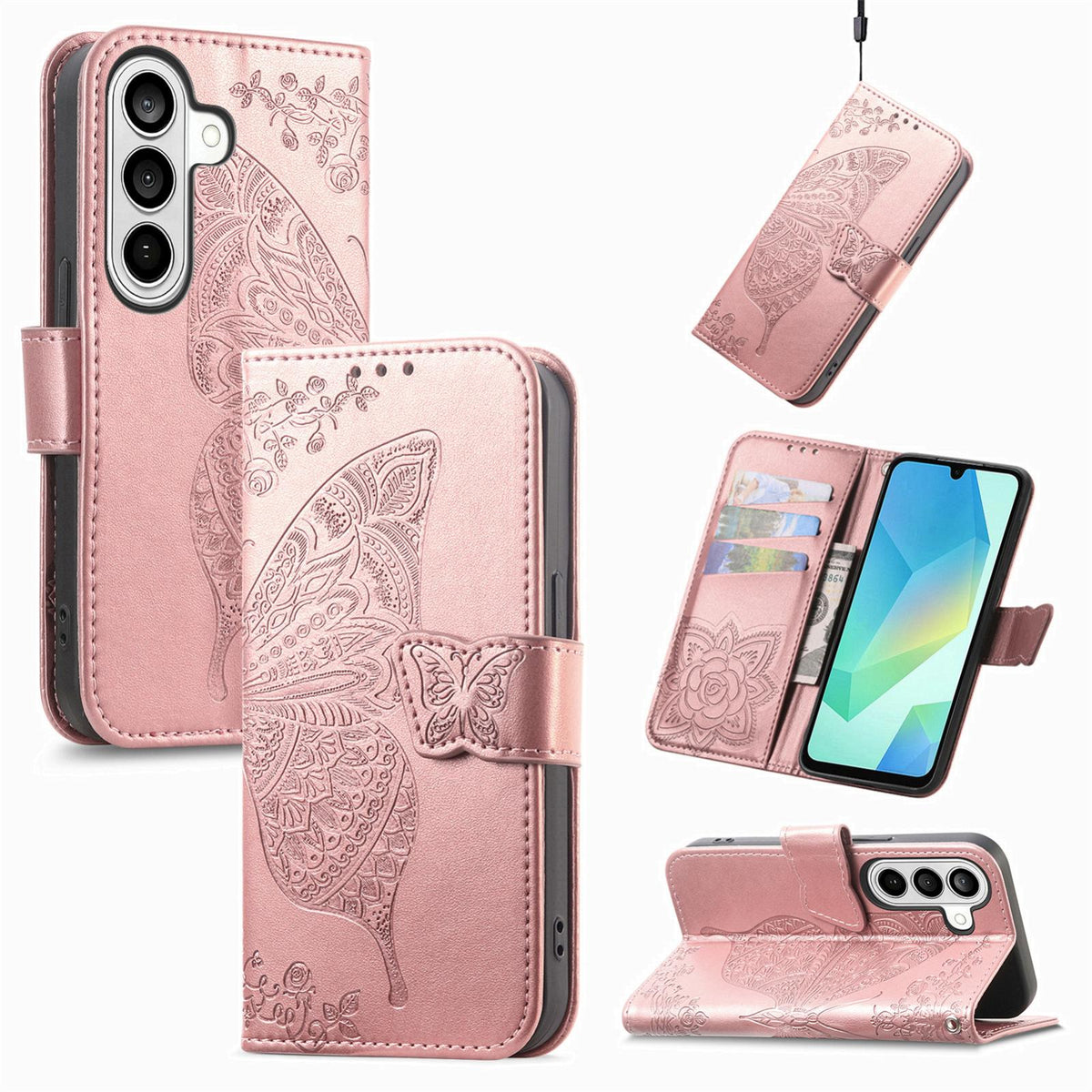 For Galaxy S26 FE 5G Butterfly Love Flower Embossed Leather Phone Case - Rose Gold - SYA002212503C