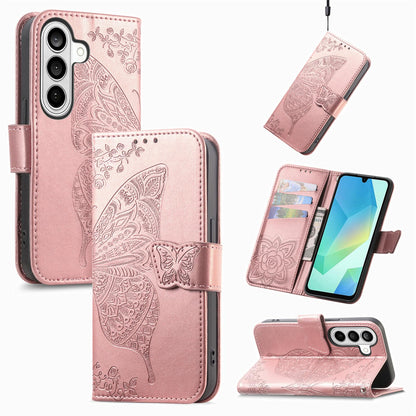 For Galaxy S26 FE 5G Butterfly Love Flower Embossed Leather Phone Case - Rose Gold - SYA002212503C