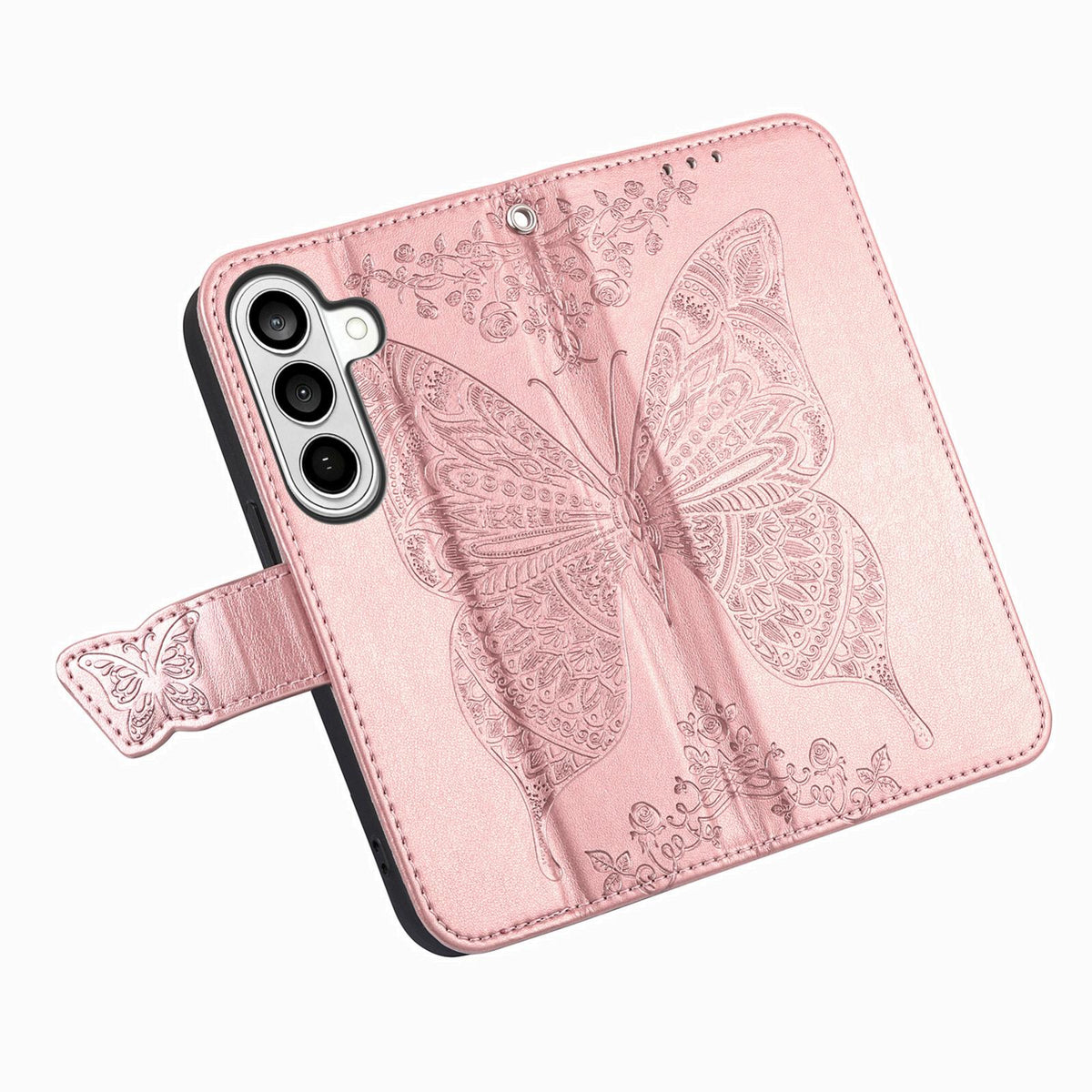 For Galaxy S26 FE 5G Butterfly Love Flower Embossed Leather Phone Case - Rose Gold - SYA002212503C