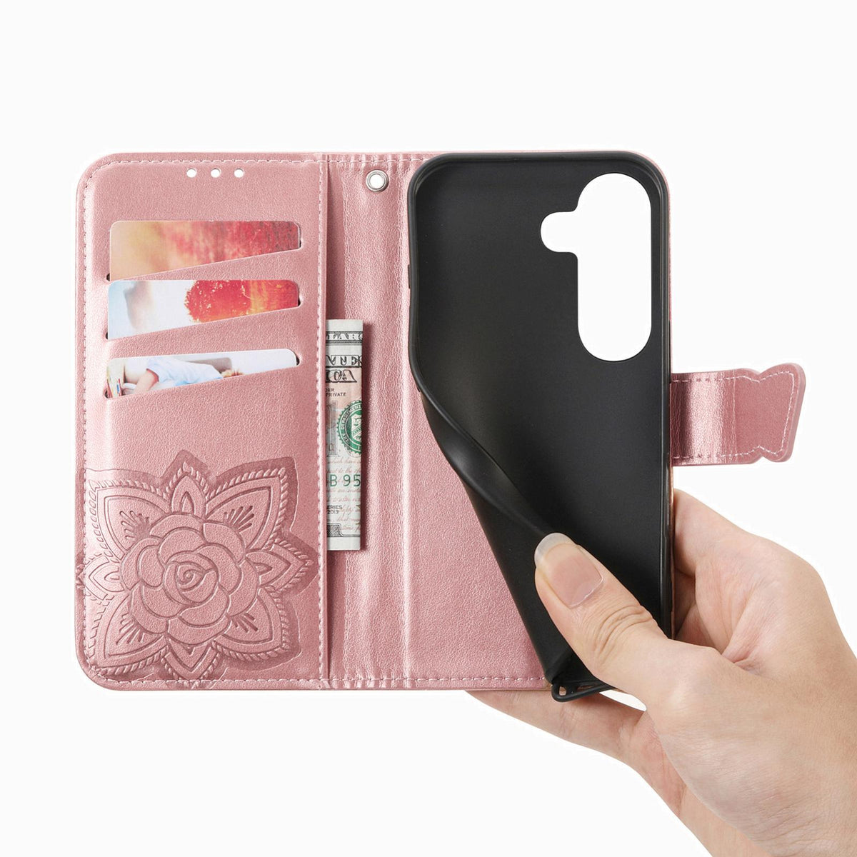 For Galaxy S26 FE 5G Butterfly Love Flower Embossed Leather Phone Case - Rose Gold - SYA002212503C
