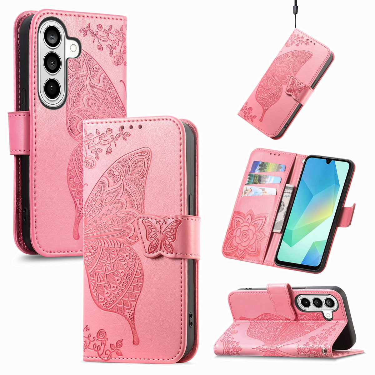For Galaxy S26 FE 5G Butterfly Love Flower Embossed Leather Phone Case - Pink - SYA002212503D