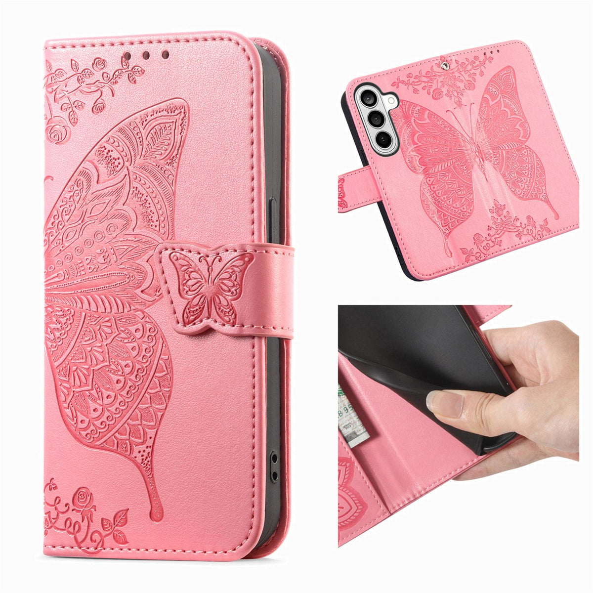 For Galaxy S26 FE 5G Butterfly Love Flower Embossed Leather Phone Case - Pink - SYA002212503D