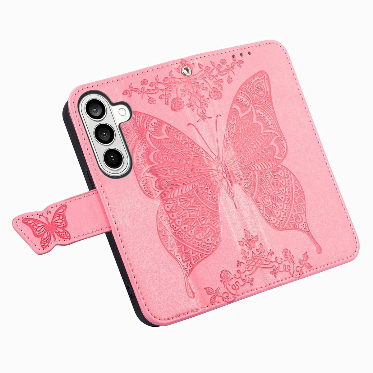 For Galaxy S26 FE 5G Butterfly Love Flower Embossed Leather Phone Case - Pink - SYA002212503D