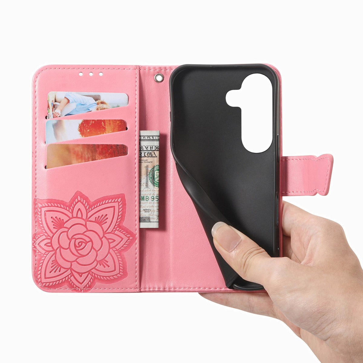For Galaxy S26 FE 5G Butterfly Love Flower Embossed Leather Phone Case - Pink - SYA002212503D