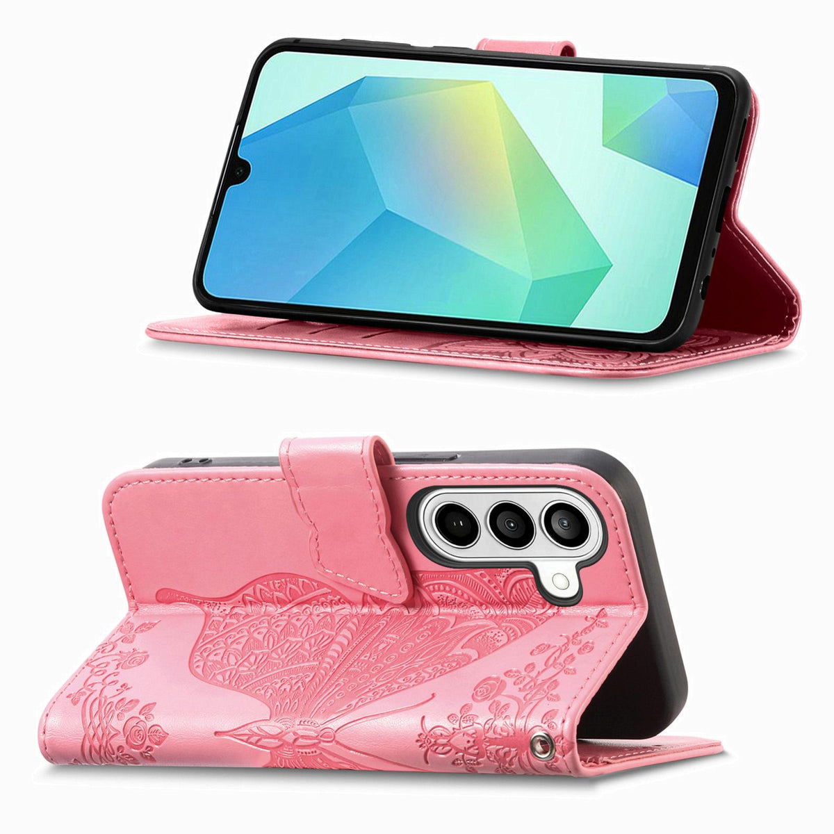 For Galaxy S26 FE 5G Butterfly Love Flower Embossed Leather Phone Case - Pink - SYA002212503D