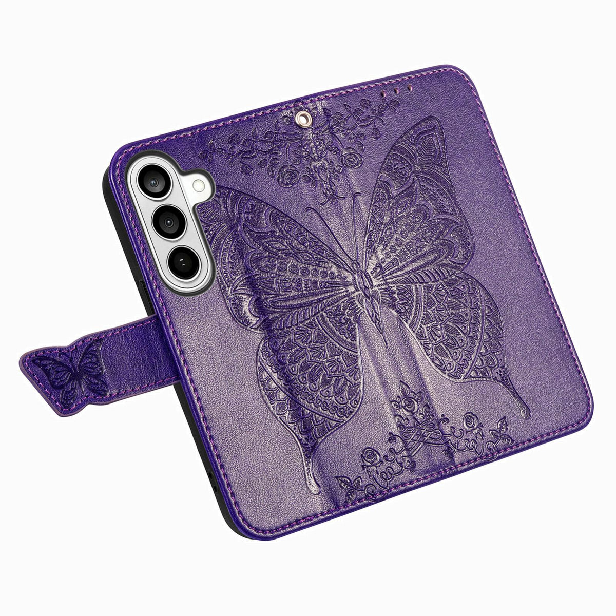 For Galaxy S26 FE 5G Butterfly Love Flower Embossed Leather Phone Case - Dark Purple - SYA002212503E