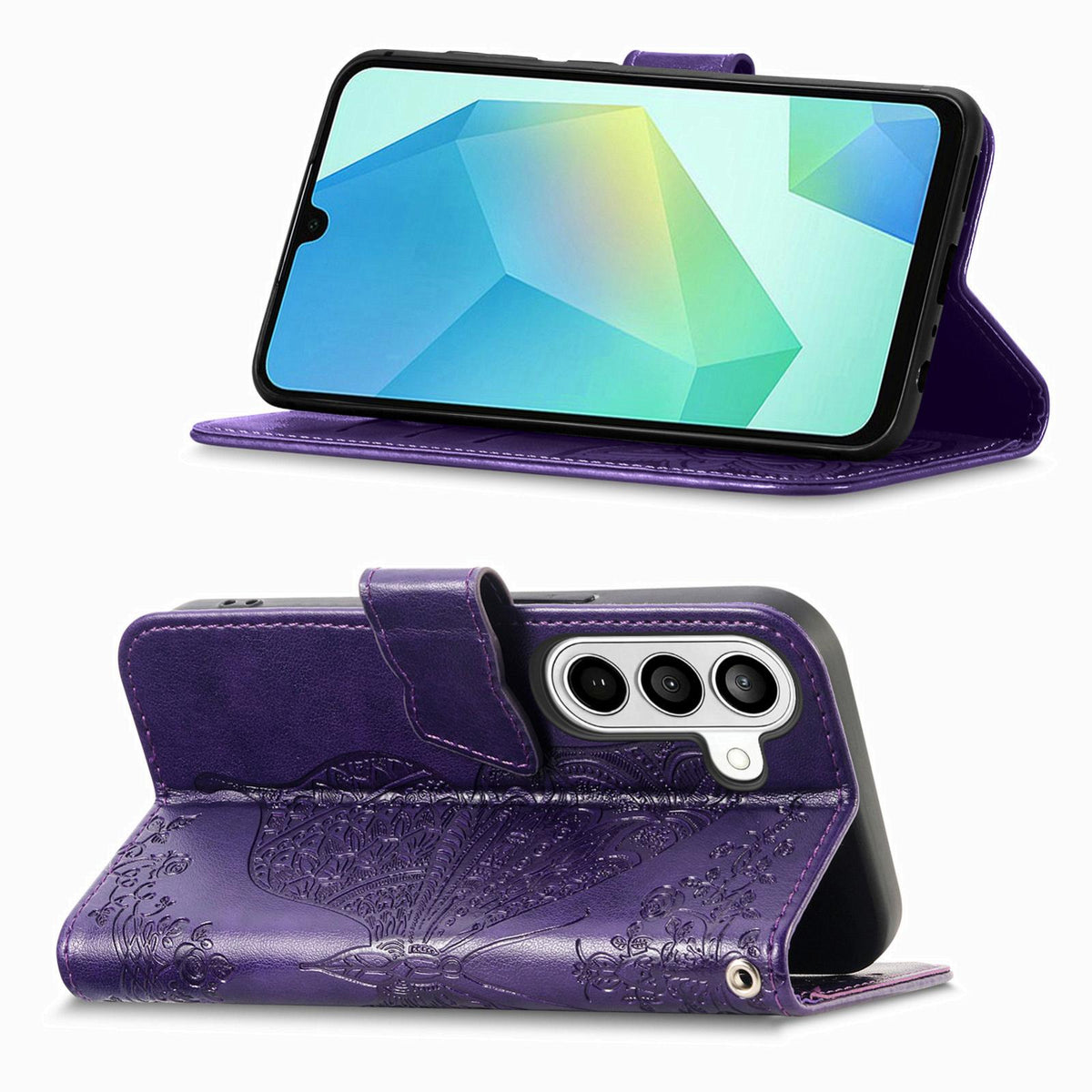 For Galaxy S26 FE 5G Butterfly Love Flower Embossed Leather Phone Case - Dark Purple - SYA002212503E
