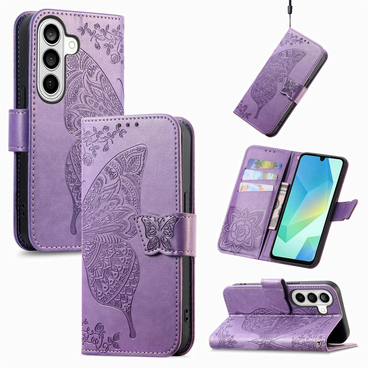 For Galaxy S26 FE 5G Butterfly Love Flower Embossed Leather Phone Case - Light Purple - SYA002212503F
