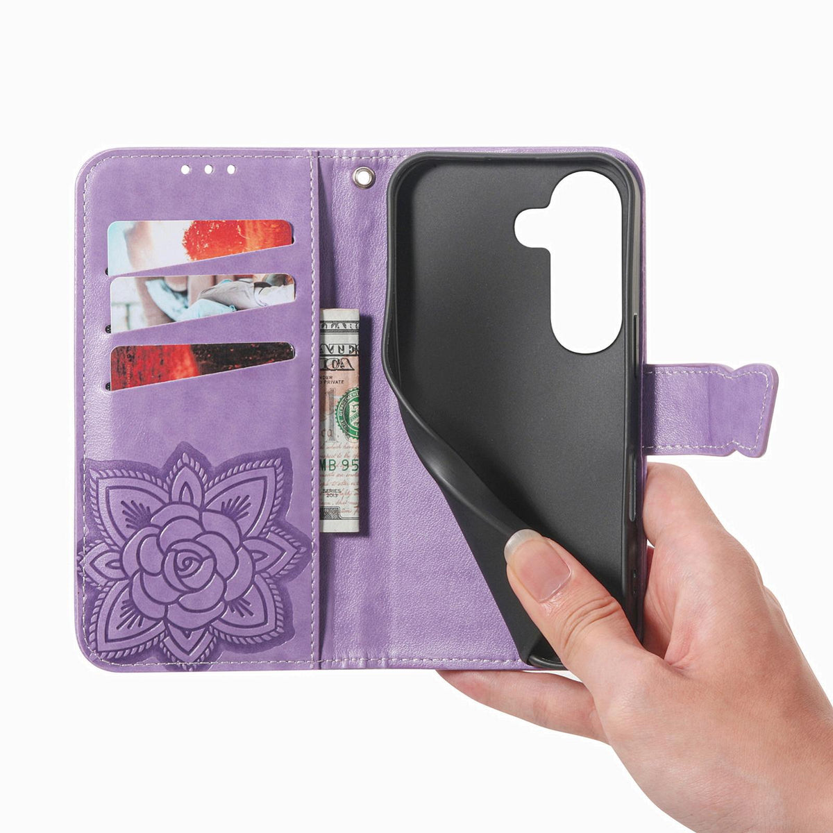 For Galaxy S26 FE 5G Butterfly Love Flower Embossed Leather Phone Case - Light Purple - SYA002212503F