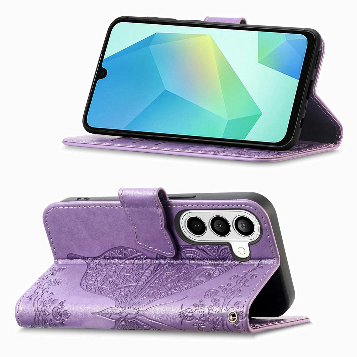 For Galaxy S26 FE 5G Butterfly Love Flower Embossed Leather Phone Case - Light Purple - SYA002212503F