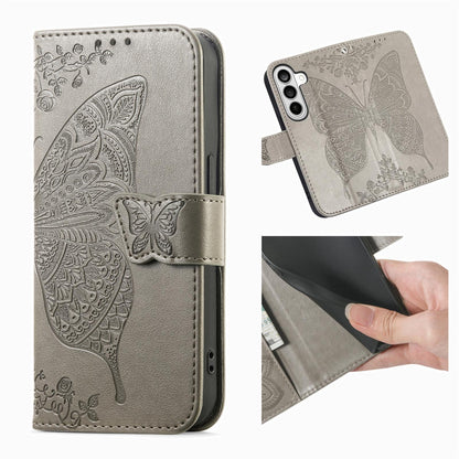 For Galaxy S26 FE 5G Butterfly Love Flower Embossed Leather Phone Case - Gray - SYA002212503G