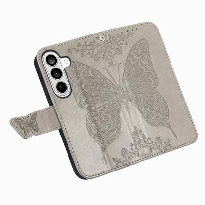For Galaxy S26 FE 5G Butterfly Love Flower Embossed Leather Phone Case - Gray - SYA002212503G