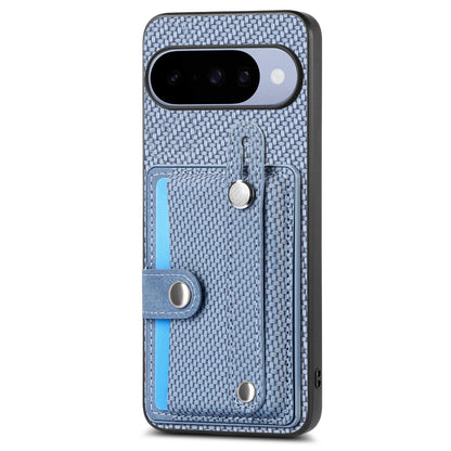 For Google Pixel 11 Pro XL Wristband Kickstand Card Wallet Back Cover Phone Case with Tool Knife - Blue - SYA002231010B