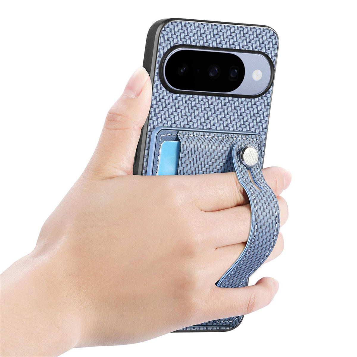 For Google Pixel 11 Pro XL Wristband Kickstand Card Wallet Back Cover Phone Case with Tool Knife - Blue - SYA002231010B