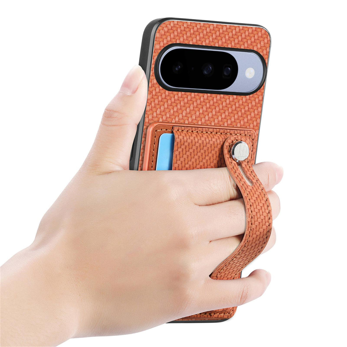 For Google Pixel 11 Pro XL Wristband Kickstand Card Wallet Back Cover Phone Case with Tool Knife - Brown - SYA002231010C