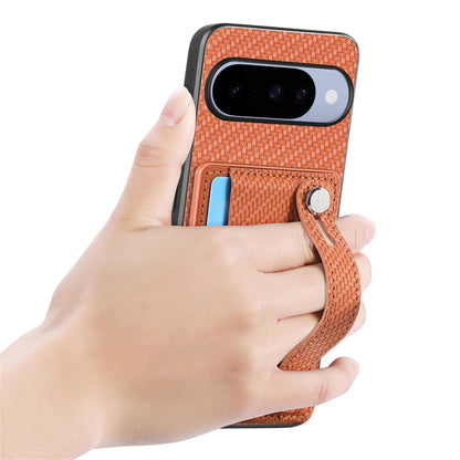 For Google Pixel 11 Pro XL Wristband Kickstand Card Wallet Back Cover Phone Case with Tool Knife - Brown - SYA002231010C