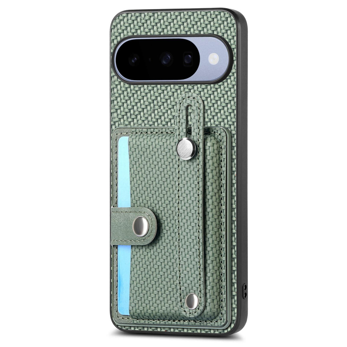 For Google Pixel 11 Pro XL Wristband Kickstand Card Wallet Back Cover Phone Case with Tool Knife - Green - SYA002231010D