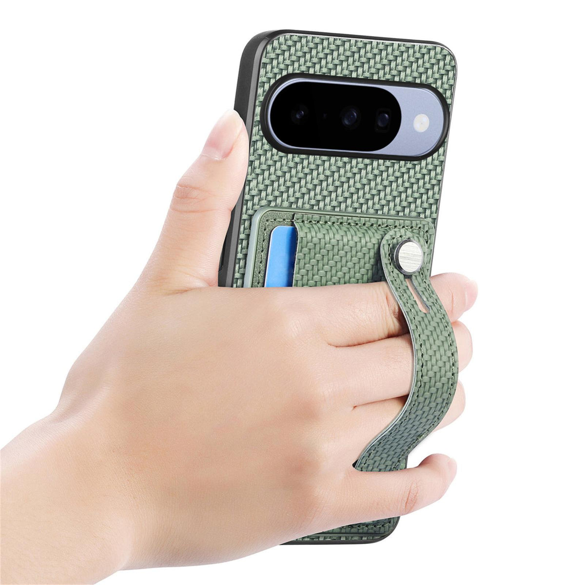 For Google Pixel 11 Pro XL Wristband Kickstand Card Wallet Back Cover Phone Case with Tool Knife - Green - SYA002231010D