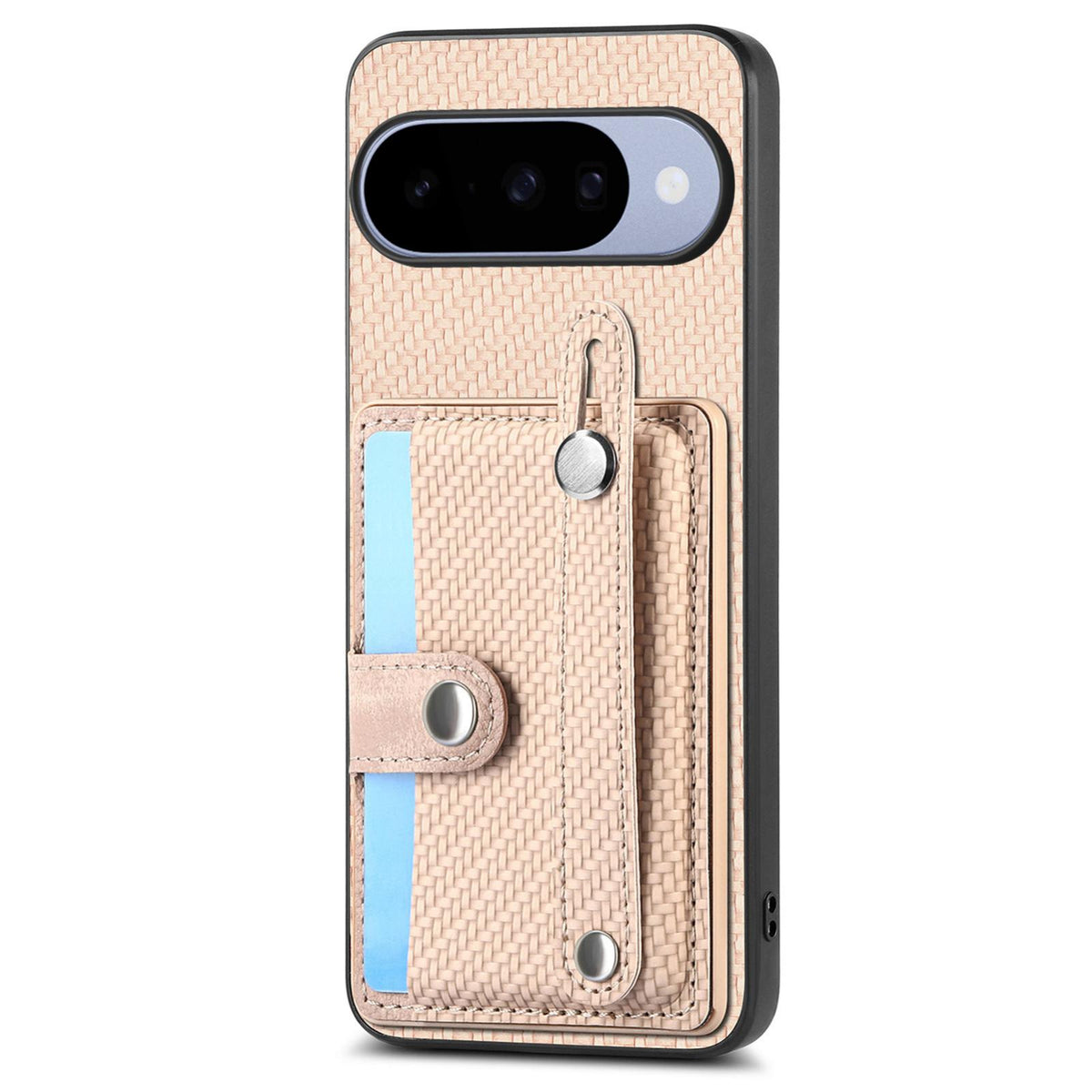 For Google Pixel 11 Pro XL Wristband Kickstand Card Wallet Back Cover Phone Case with Tool Knife - Khaki - SYA002231010E