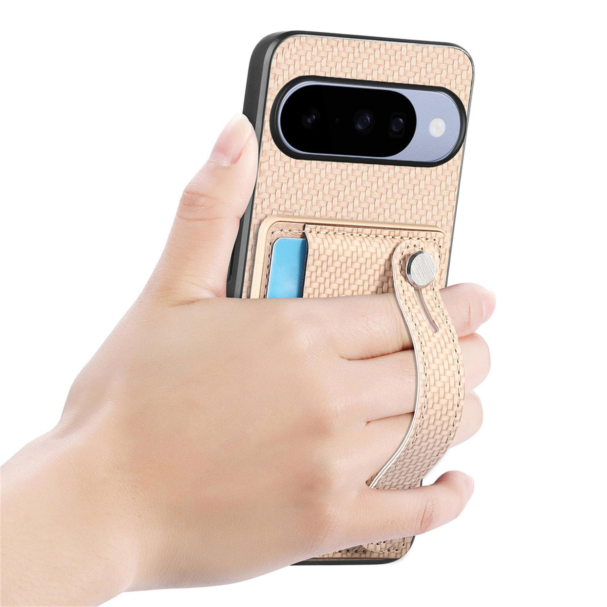 For Google Pixel 11 Pro XL Wristband Kickstand Card Wallet Back Cover Phone Case with Tool Knife - Khaki - SYA002231010E