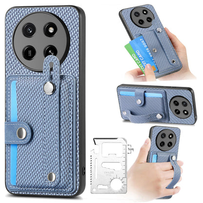 For Honor X80 Pro Max 5G Wristband Kickstand Card Wallet Back Cover Phone Case with Tool Knife - Blue - SYA002231209B