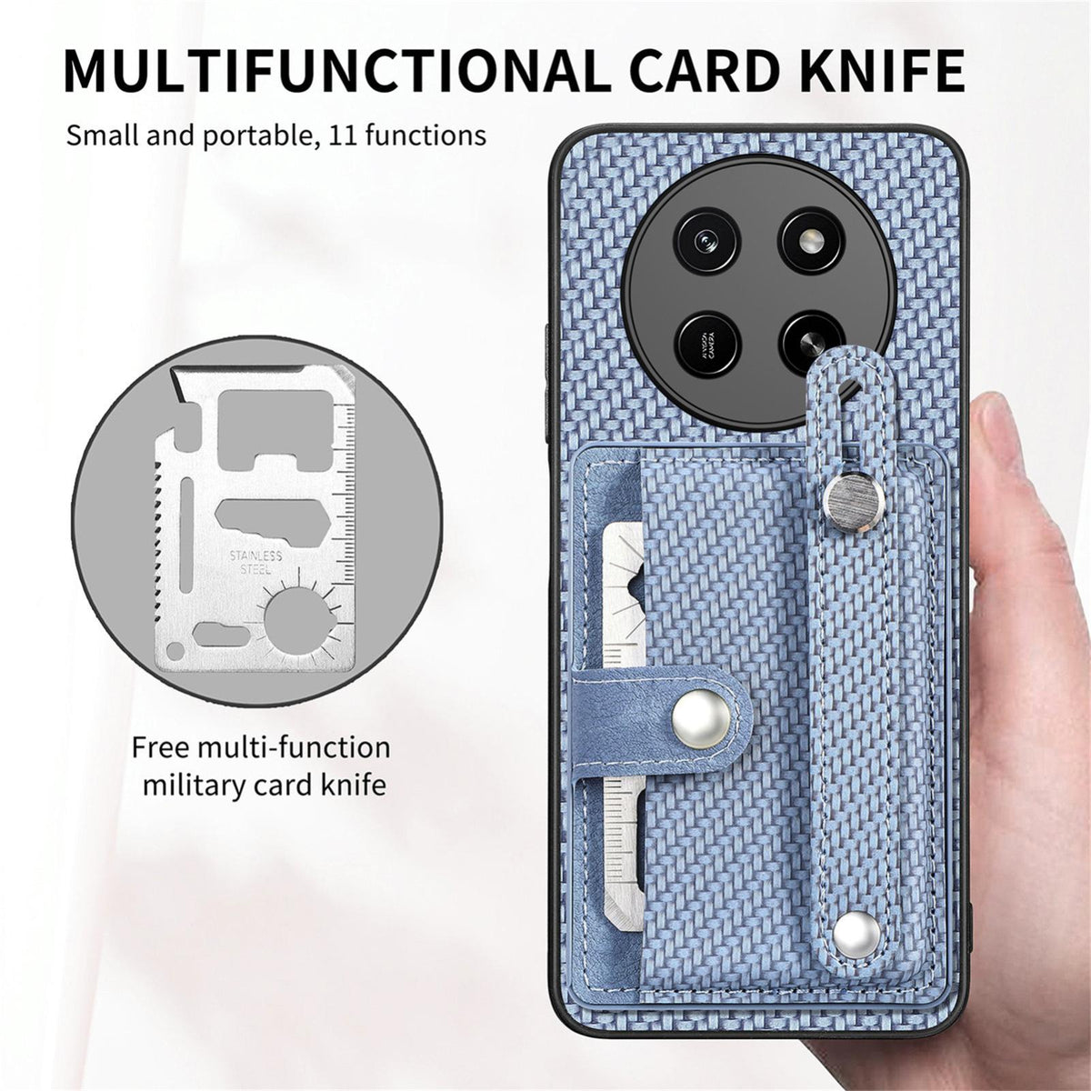 For Honor X80 Pro Max 5G Wristband Kickstand Card Wallet Back Cover Phone Case with Tool Knife - Blue - SYA002231209B