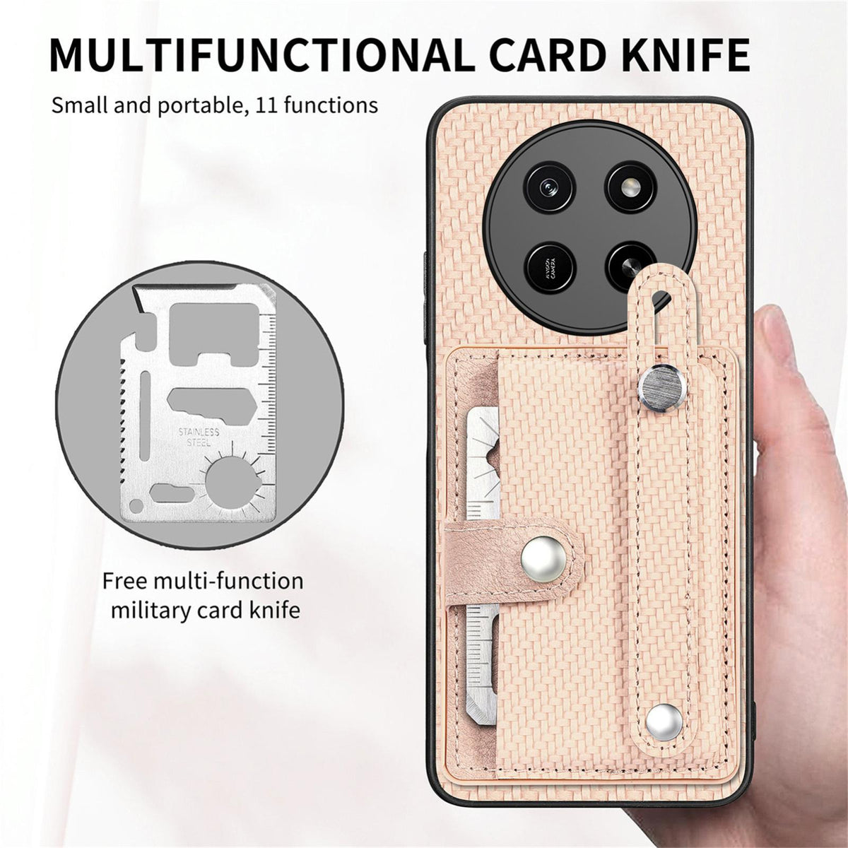 For Honor X80 Pro Max 5G Wristband Kickstand Card Wallet Back Cover Phone Case with Tool Knife - Khaki - SYA002231209E