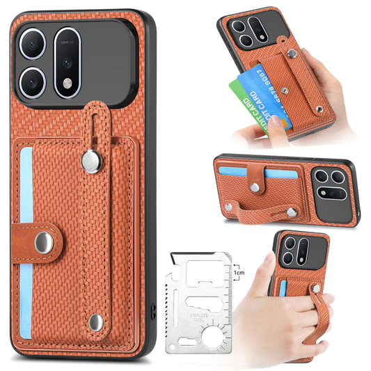 For Honor Win Turbo 5G Wristband Kickstand Card Wallet Back Cover Phone Case with Tool Knife - Brown - SYA002231210C