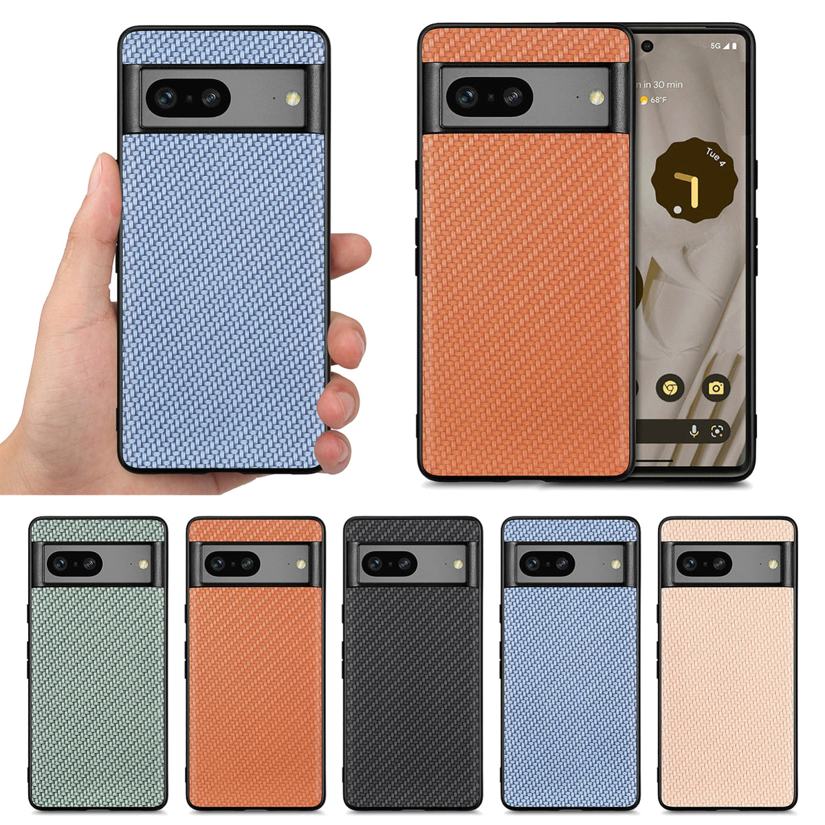 For Google Pixel 11 Carbon Fiber Texture Leather Back Cover Phone Case - Khaki - SYA002233910E