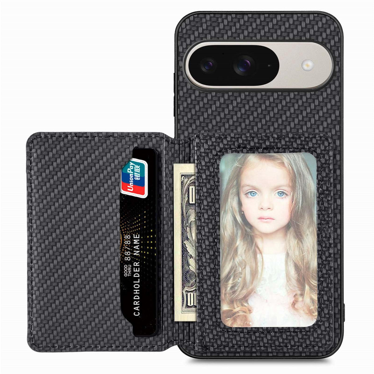 For Google Pixel 11 Carbon Fiber Magnetic Card Bag Phone Case - Black - SYA002236409A