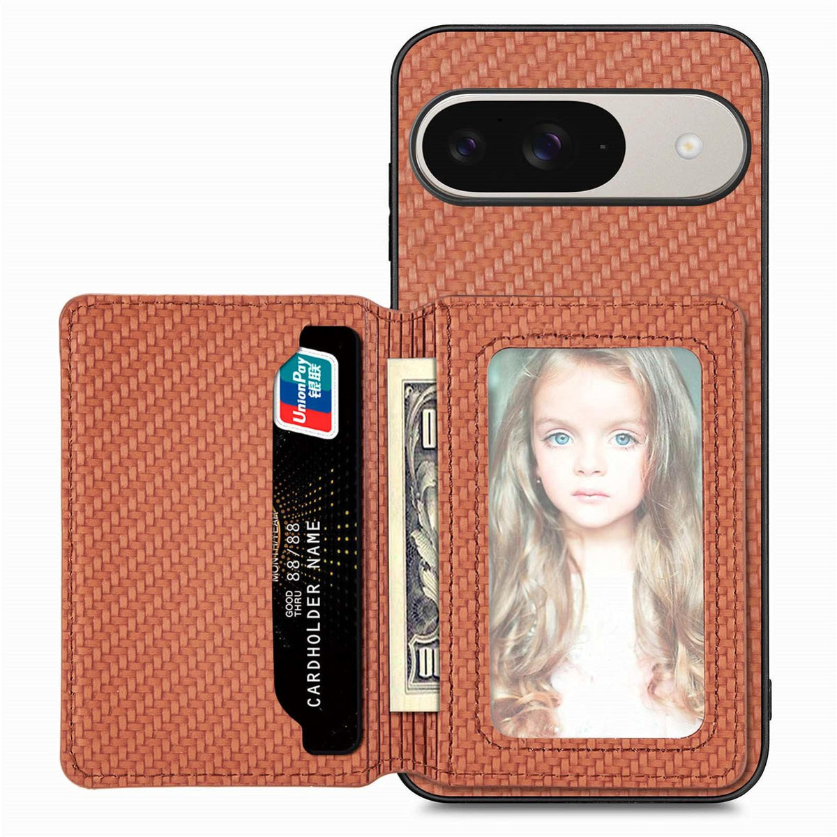 For Google Pixel 11 Carbon Fiber Magnetic Card Bag Phone Case - Brown - SYA002236409C