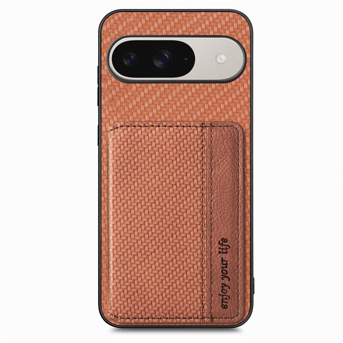 For Google Pixel 11 Carbon Fiber Magnetic Card Bag Phone Case - Brown - SYA002236409C