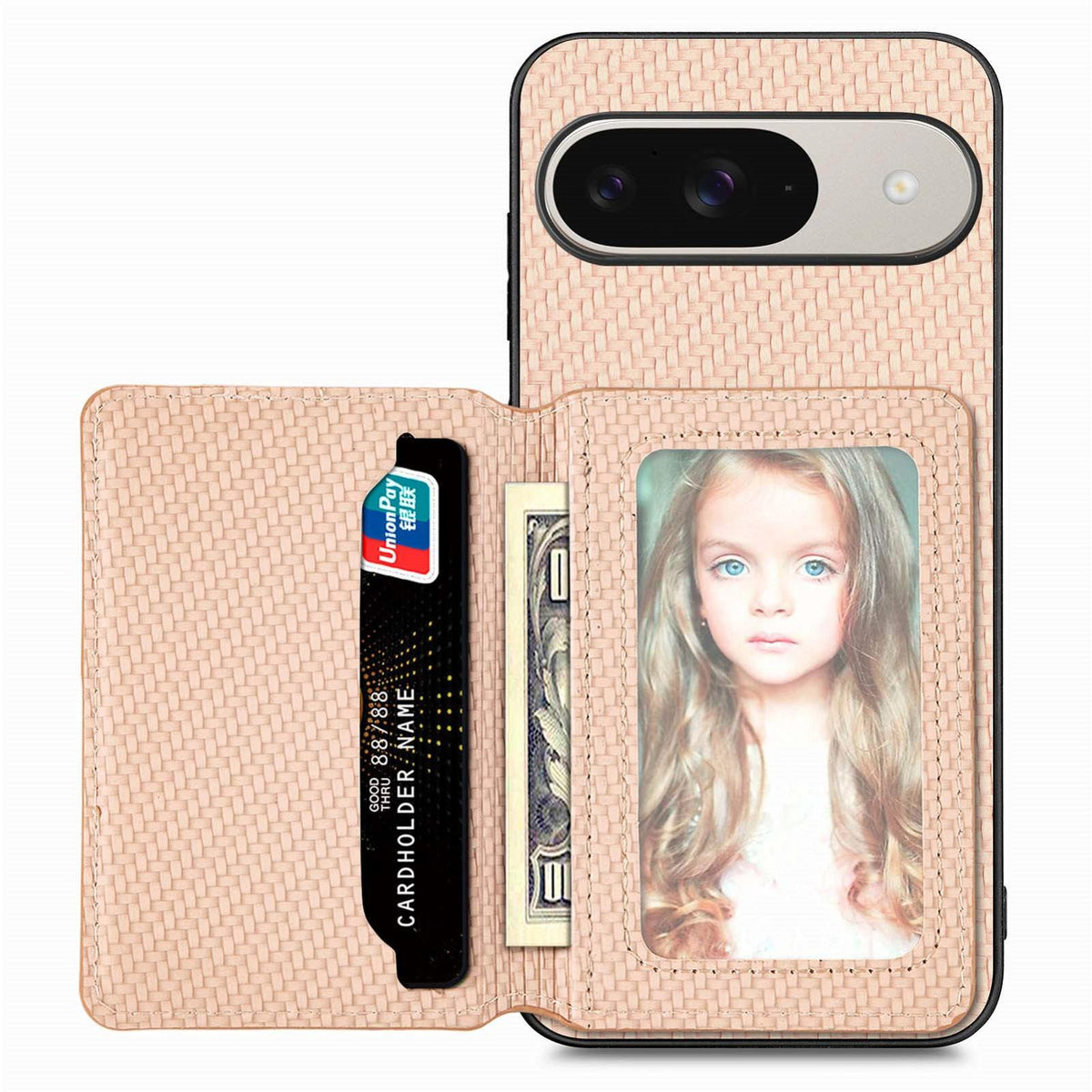 For Google Pixel 11 Carbon Fiber Magnetic Card Bag Phone Case - Khaki - SYA002236409E
