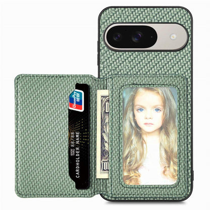 For Google Pixel 11 Pro XL Carbon Fiber Magnetic Card Bag Phone Case - Green - SYA002236411D