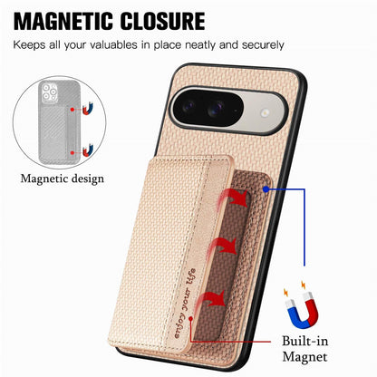 For Google Pixel 11 Pro XL Carbon Fiber Magnetic Card Bag Phone Case - Khaki - SYA002236411E