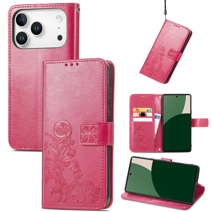 For iPhone 18 Pro Four-leaf Clasp Embossed Buckle Leather Phone Case - Magengta - SYA002244405A