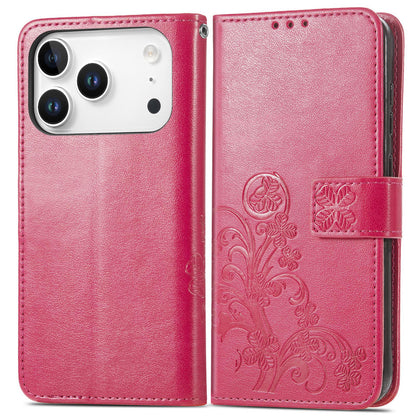 For iPhone 18 Pro Four-leaf Clasp Embossed Buckle Leather Phone Case - Magengta - SYA002244405A