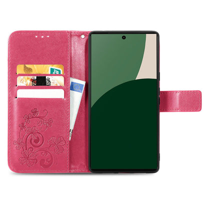 For iPhone 18 Pro Four-leaf Clasp Embossed Buckle Leather Phone Case - Magengta - SYA002244405A