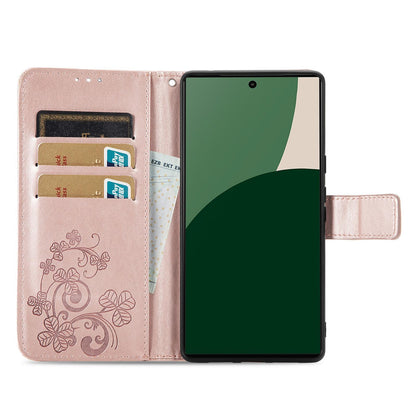 For iPhone 18 Pro Four-leaf Clasp Embossed Buckle Leather Phone Case - Rose Gold - SYA002244405B