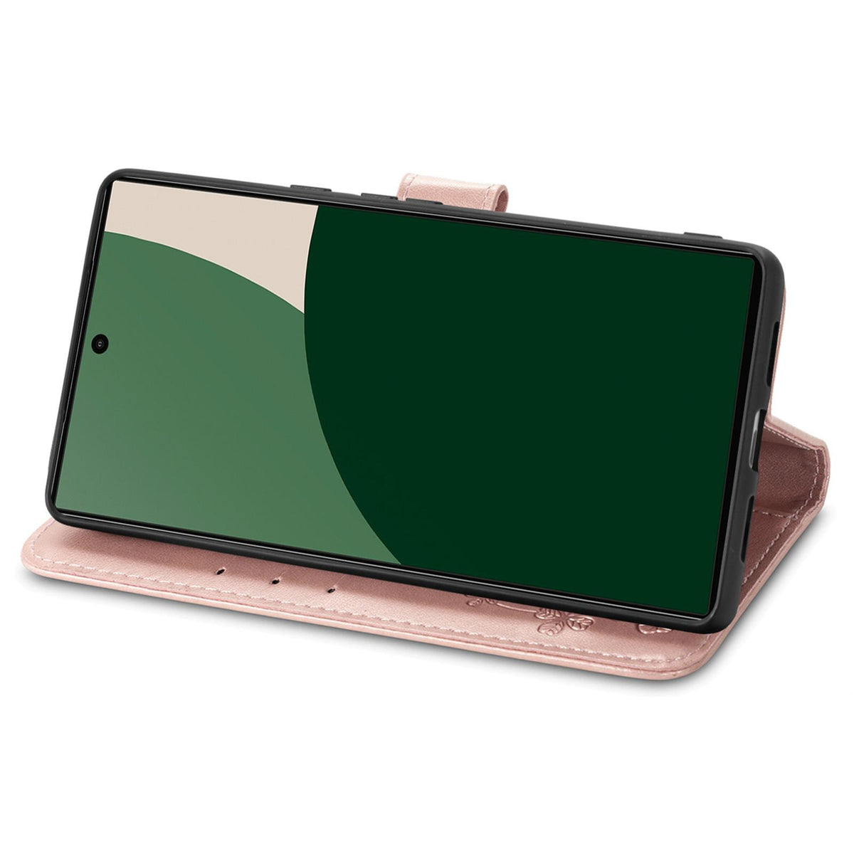 For iPhone 18 Pro Four-leaf Clasp Embossed Buckle Leather Phone Case - Rose Gold - SYA002244405B