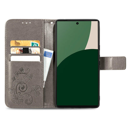 For iPhone 18 Pro Four-leaf Clasp Embossed Buckle Leather Phone Case - Gray - SYA002244405D