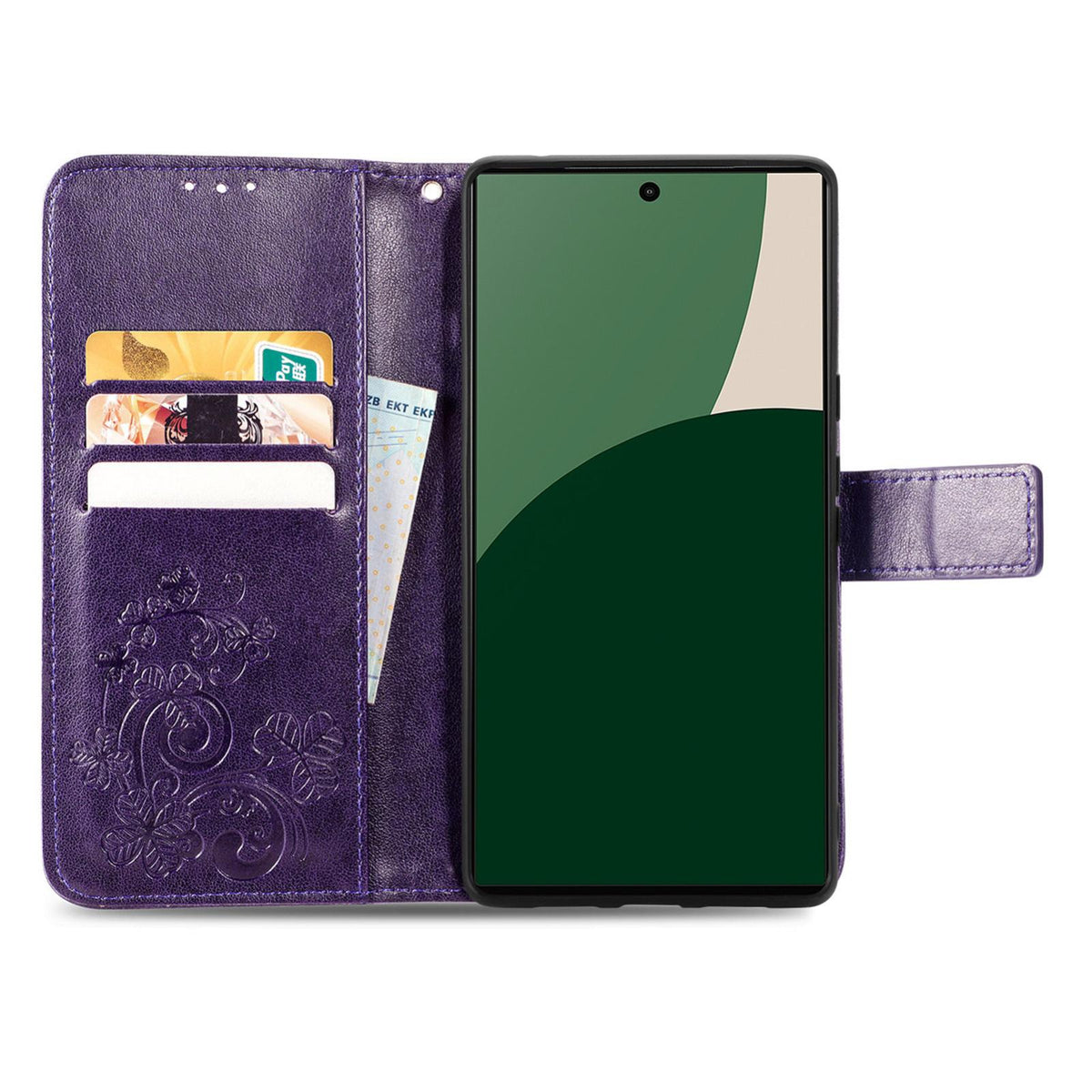 For iPhone 18 Pro Four-leaf Clasp Embossed Buckle Leather Phone Case - Purple - SYA002244405E