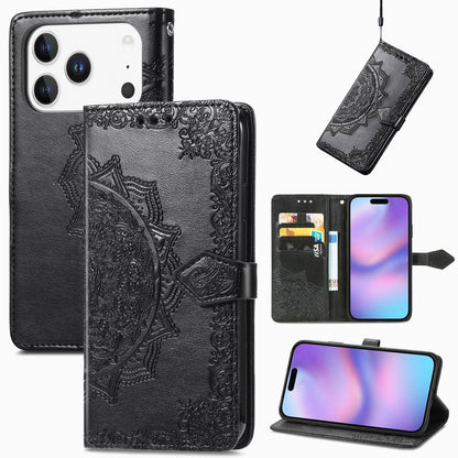For iPhone 18 Pro Mandala Flower Embossed Leather Phone Case - Black - SYA002244509A