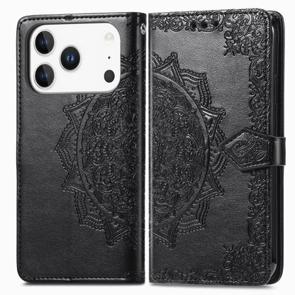 For iPhone 18 Pro Mandala Flower Embossed Leather Phone Case - Black - SYA002244509A