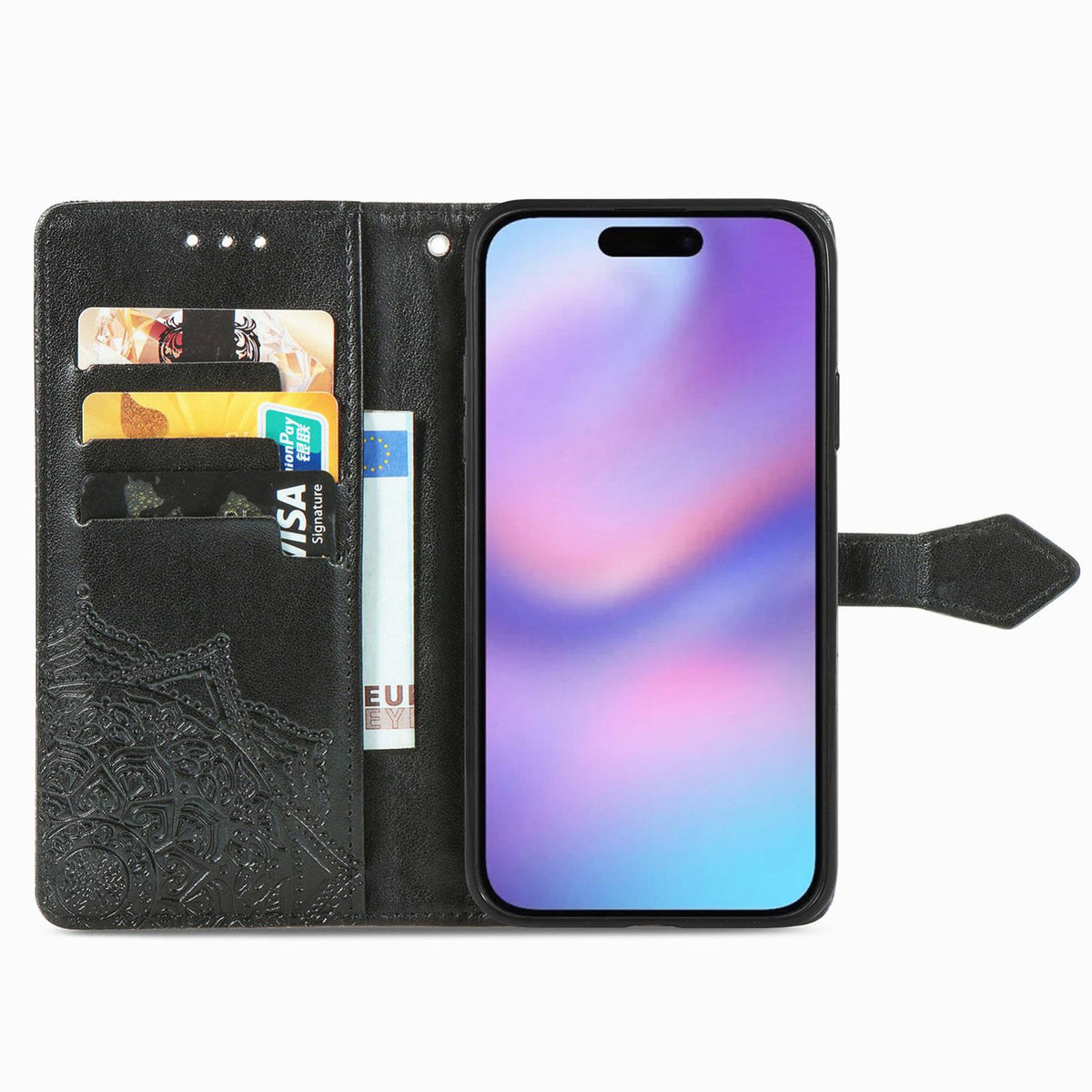 For iPhone 18 Pro Mandala Flower Embossed Leather Phone Case - Black - SYA002244509A
